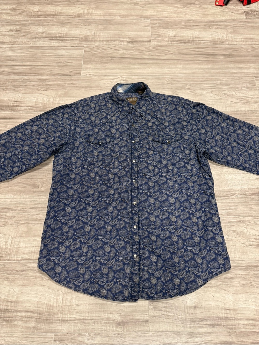 Roper Men's Blue Paisley Button-Up Shirt Men Size XL Like New